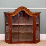DUTCH WALNUT WALL CABINET, arched astragal glazed door, glazed angled sides, two shaped shelves,