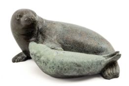 ‡ FELICITY AUDEN (20th Century) limited edition (32/50) patinated bronze - recumbent seal and pup,
