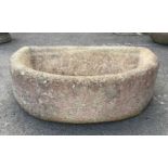 DEMI-LUNE CARVED STONE PLANTER, 62w x 19h x 42cms d