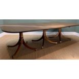 LARGE GEORGIAN-STYLE MAHOGANY TRIPLE-PEDESTAL DINING TABLE, with two extra leaves, plain moulded top