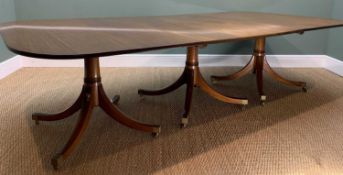 LARGE GEORGIAN-STYLE MAHOGANY TRIPLE-PEDESTAL DINING TABLE, with two extra leaves, plain moulded top