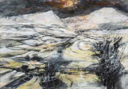 ‡ RONALD LOWE (1932-1985) gouache - entitled 'Beacons under Snow', signed, 20 x 28.5cms