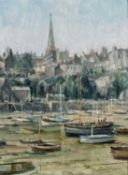 ‡ IVAN TAYLOR (b. 1946) oil on board - entitled 'Low Tide, Tenby', signed, 39 x 28.5cms