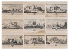 SAMUEL & NATHANIEL BUCK engravings - various panoramic views of Pembrokeshire castles, 18 x 35cms (