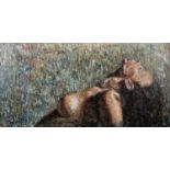 ‡ PAULA FAREBROTHER (20th Century) oil on board - study of reclining female nude, signed, 60 x