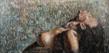 ‡ PAULA FAREBROTHER (20th Century) oil on board - study of reclining female nude, signed, 60 x