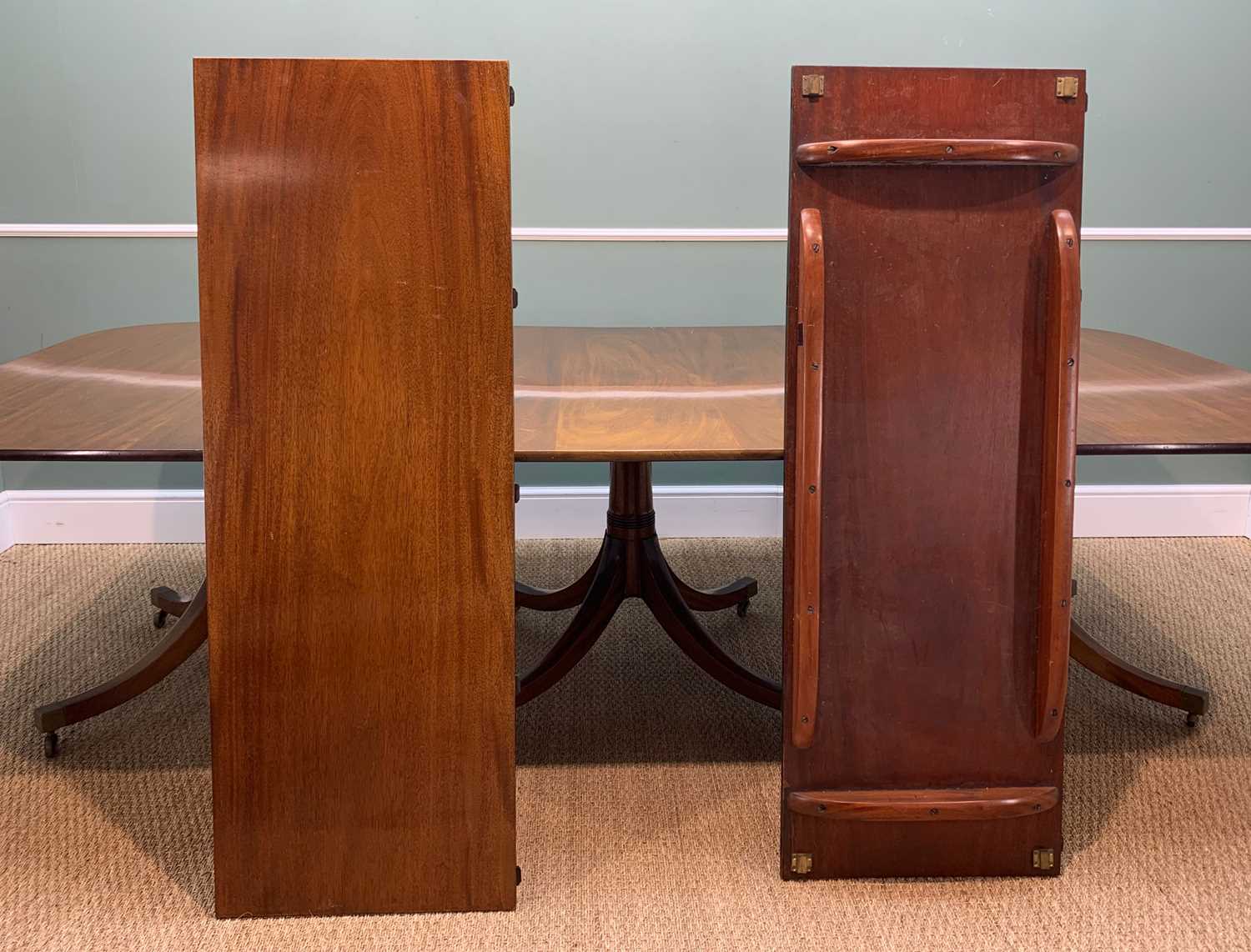 LARGE GEORGIAN-STYLE MAHOGANY TRIPLE-PEDESTAL DINING TABLE, with two extra leaves, plain moulded top - Image 2 of 5