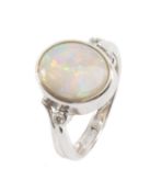 9CT WHITE GOLD OPAL & DIAMOND RING, ring size L, 3.1gms Provenance: private collection Pembrokeshire