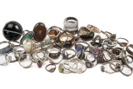 ASSORTED FASHION RINGS, including rings set with hardstones, CZs etc., some marked for Sterling