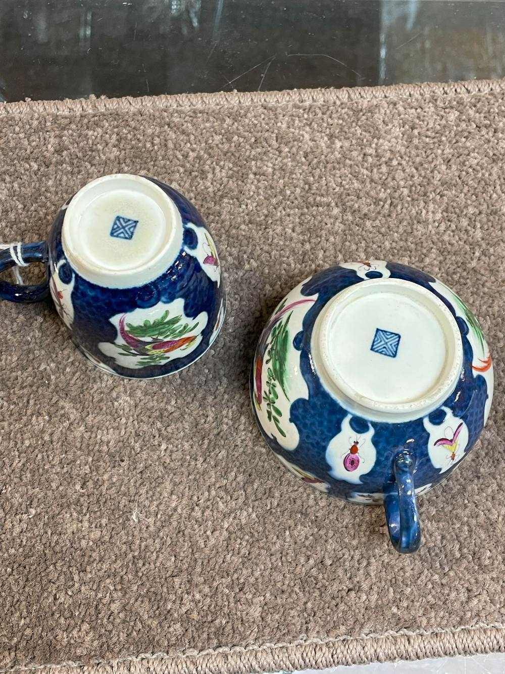18TH CENTURY WORCESTER PORCELAIN SCALE-BLUE GROUND TRIO, c. 1770, shaped reserves enamelled with - Image 17 of 24