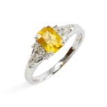 18CT WHITE GOLD YELLOW SAPPHIRE & DIAMOND RING, ring size N, 3.1gms Provenance: private collection