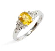 18CT WHITE GOLD YELLOW SAPPHIRE & DIAMOND RING, ring size N, 3.1gms Provenance: private collection