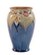 ROYAL DOULTON STONEWARE VASE, by Vera Huggins, initialled E.F. and dated 21.9.38, baluster form, the