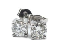 PAIR SINGLE STONE DIAMOND EARSTUDS, in unmarked white metal, each diamond appr. 0.25cts, tot gross