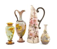 TWO DOULTON FAIENCE VESSELS, CARRARA VASE & A EWER, including faience ewer painted with yellow