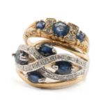 TWO 9CT GOLD RINGS set with sapphire & diamonds, 7.2gms gross (2) Provenance: private collection