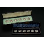 TWO CASED SETS OF EDWARDIAN SILVER BUTTONS, one set as Art Nouveau female heads, Birmingham 1903,