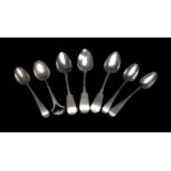 COLLECTION OF SILVER TEASPOONS, including set 3x fiddle pattern spoons, Joseph Latimer, Newcastle