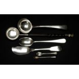 ASSORTED SILVER SPOONS & A KNIFE, including Victorian cayenne pepper or snuff spoon, 1862; Victorian