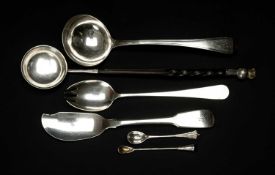 ASSORTED SILVER SPOONS & A KNIFE, including Victorian cayenne pepper or snuff spoon, 1862; Victorian