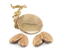 9CT GOLD JEWELLERY comprising pair of oval engraved cufflinks, together with a 9ct gold oval