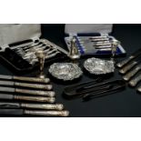 ASSORTED SILVER TABLEWARE, including 2 cased sets of 6 Kings pattern gateau forks and fruit