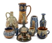 ASSORTED DOULTON ART NOUVEAU WARES including rare ashtray and matchbox holder, various vases and