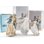 THREE LLADRO FIGURES to include, 'Now and Forever' #7642, 29cms h, 'Dancing Polka' #5252, 29cms h