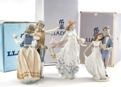 THREE LLADRO FIGURES to include, 'Now and Forever' #7642, 29cms h, 'Dancing Polka' #5252, 29cms h
