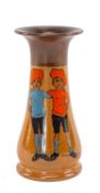 ROYAL DOULTON STONEWARE 'TWINS' VASE, c. 1905, designed by John Hassell, depicting twin boys, one
