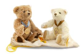 TWO MODERN STEIFF BEARS, comprising 2002 brown mohair bear with blue ribbon, COA no. 1513, in