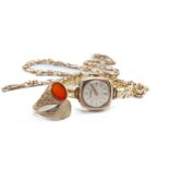 GOLD JEWELLERY comprising 9ct gold multi-link chain, 9ct gold signet ring, 9ct gold carnelian