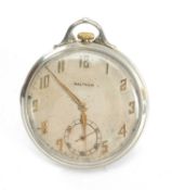 WHITE METAL WALTHAM 'COLONIAL-A' ART DECO POCKET WATCH, open face, slimline, stamped '14K', in