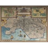 SPEED (JOHN) MAP, double page engraved map with later hand colour, 'Glamorgan Shyre, with the