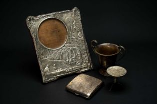 EDWARD VII SILVER PHOTOGRAPH FRAME, Birmingham 1906, embossed with a Dutch mill scene with legend '