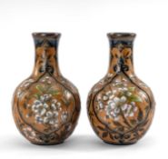 PAIR OF DOULTON LAMBETH SLATER'S PATENT VASES designed by Frances E Lee, decorated with flowers,