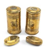 SMALL BRASSWARE ITEMS comprising two 19th Century oval snuff boxes, one with embossed 'England'