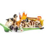 ASSORTED SYLVAC PORCELAIN DOG FIGURES, together with Pelham puppet of Mitzi (S88), Italian glass