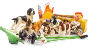 ASSORTED SYLVAC PORCELAIN DOG FIGURES, together with Pelham puppet of Mitzi (S88), Italian glass