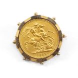 VICTORIAN GOLD SOVEREIGN, 1887, Jubilee head, in yellow metal brooch mount, 11.1gms Provenance: