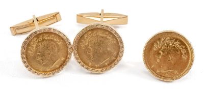 PAIR OF AH1339 (1920) QUARTER PAHLAVI COIN CUFFLINKS, Muhammad Reza Pahlavi Shah, in 18ct gold