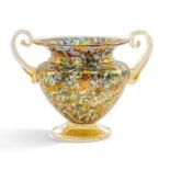 MAZZEGA MURANO GLASS VASE, of urn form with loop handles, decorated with multicoloured floral