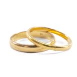 22CT GOLD WEDDING BAND, together with yellow gold wedding band, 6.3gms gross (2) Provenance:
