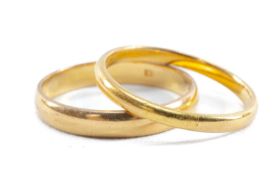 22CT GOLD WEDDING BAND, together with yellow gold wedding band, 6.3gms gross (2) Provenance: