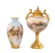 TWO ROYAL DOULTON PAINTED PORCELAIN VASES, by J. H. Plant, one of oviform and decorated with a