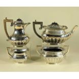 GEORGE V SILVER FOUR-PIECE TEA SERVICE, George Bowen & Sons, Birmingham 1911, half fluted oval