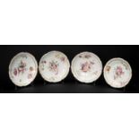 FOUR WELSH PORCELAIN CRUCIFORM DISHES, all painted with sprays of summer flowers to the centre and