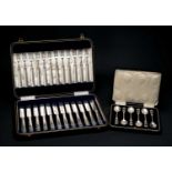 TWO CASED SILVER SETS OF FLATWARE, including set 12 Elkington fruit knives and forks, Sheffield