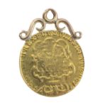 GEORGE III GOLD GUINEA, 1775, crowned quartered shield of arms, scroll pendant mount, 9.3gms