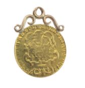 GEORGE III GOLD GUINEA, 1775, crowned quartered shield of arms, scroll pendant mount, 9.3gms